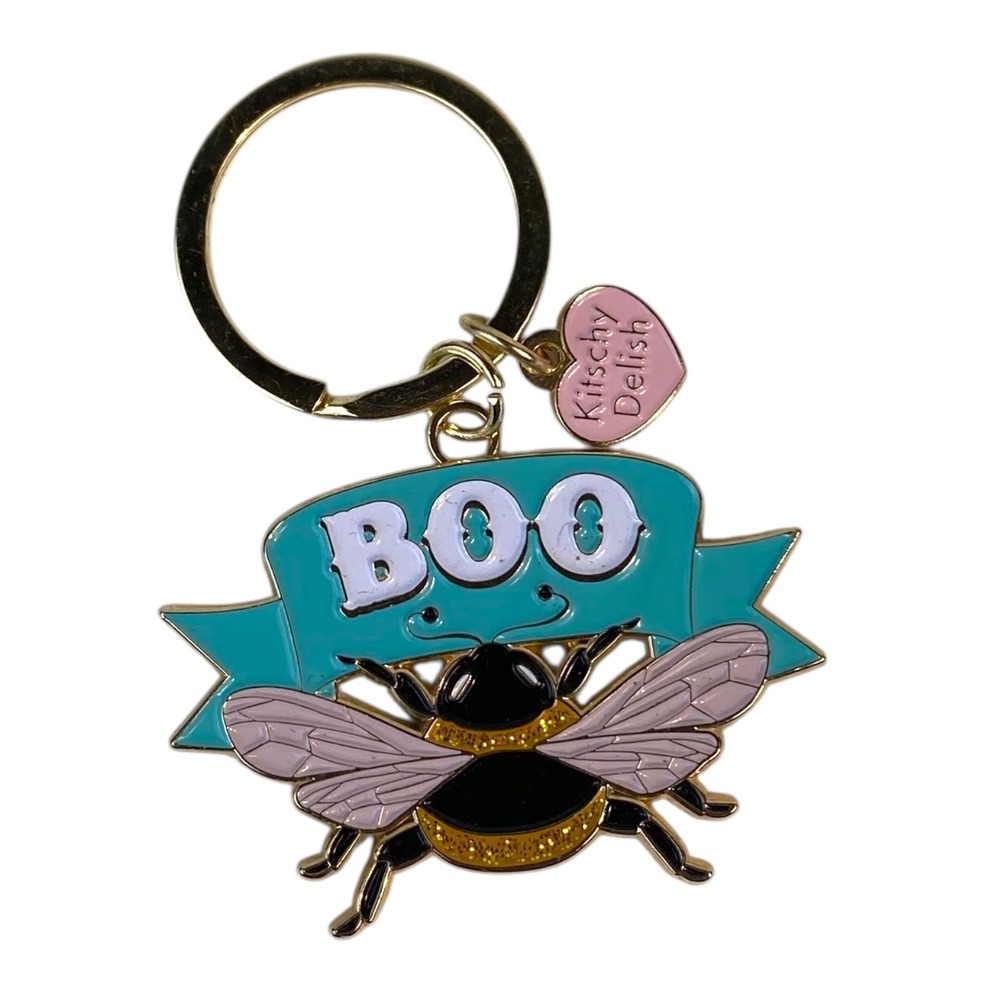 Kitschy Delish Boo Bee Gold Tone Metal Key Chain Charm Halloween Cute E14Q